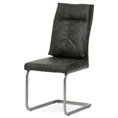 Moderní jídelní židle, šedá látka v dekoru vintage kůže, kovová podnož, broušený nikl (DCH-459 GREY3)