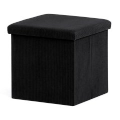 Taburet s úložným prostorem, černá manšestrová látka (TAB-471 BK6)