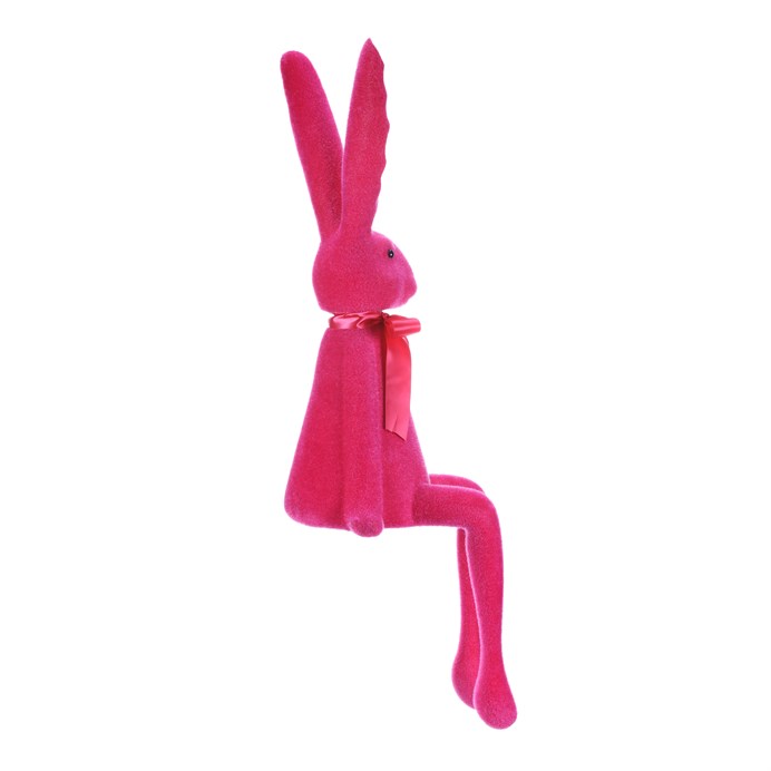 Dekorace Zajíc s mašlí - sedící figurka, semiš, barva růžová (VEK210 PINK)