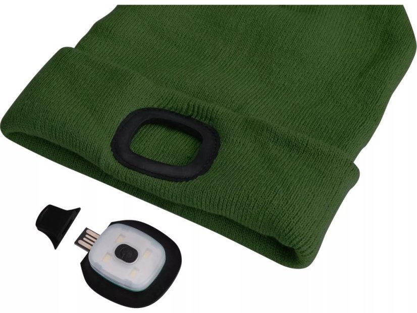 Čepice s čelovkou (43192) 4x45 lm, nabíjecí, USB, zelená, univerzální velikost