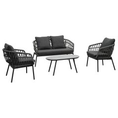Zahradní set 1 + 1 + 2, stůl 90x48, židle a dvojsedačka, Antracitový umělý ratan, kov antracit, tmavě šedá látka (AZ-L1880 GREY)